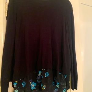 Ann Taylor LOFT black knit split back with floral peekaboo fabric hem